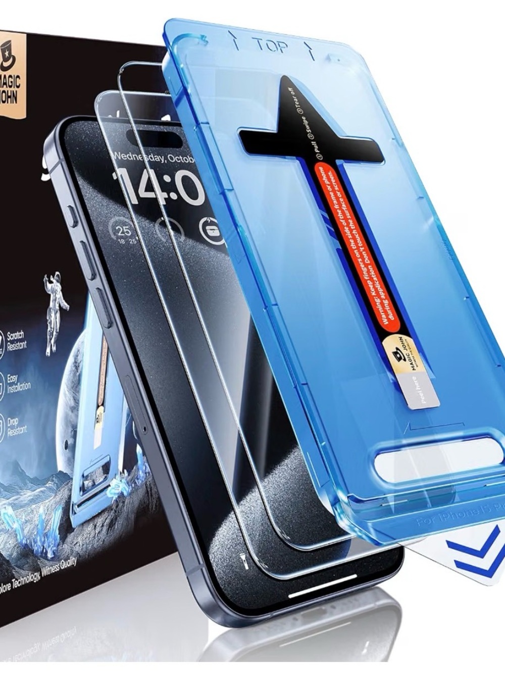 MAGIC JOHN 2 Pack for iPhone 15 Pro Glass Screen Protector 6.1 inch